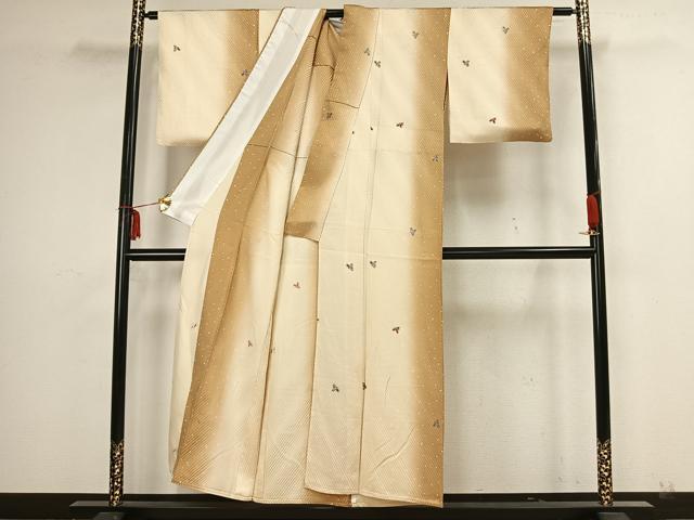 平和屋着物▽上質な小紋 単衣 作家物 舞蝶文 銀彩 正絹 逸品 AAAZ1477fy