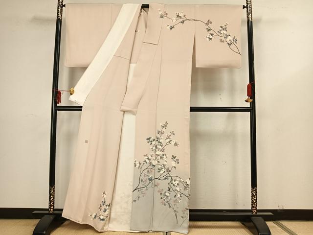 平和屋着物▽訪問着　単衣　作家物　枝花文　正絹　逸品　AAAZ1479fy