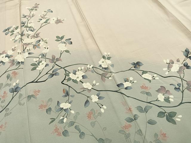 平和屋着物▽訪問着　単衣　作家物　枝花文　正絹　逸品　AAAZ1479fy