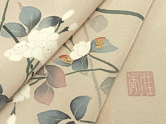 平和屋着物▽訪問着　単衣　作家物　枝花文　正絹　逸品　AAAZ1479fy