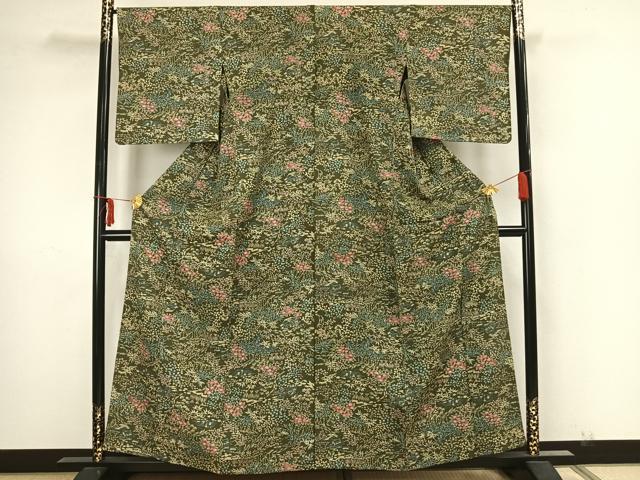 平和屋着物▽上質な小紋 単衣 草花文 正絹 逸品 AAAZ1482fy