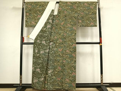 平和屋着物▽上質な小紋 単衣 草花文 正絹 逸品 AAAZ1482fy