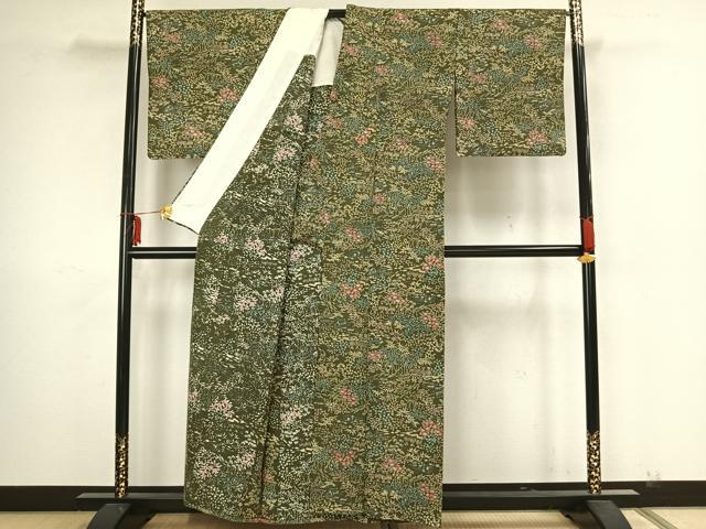 平和屋着物▽上質な小紋 単衣 草花文 正絹 逸品 AAAZ1482fy