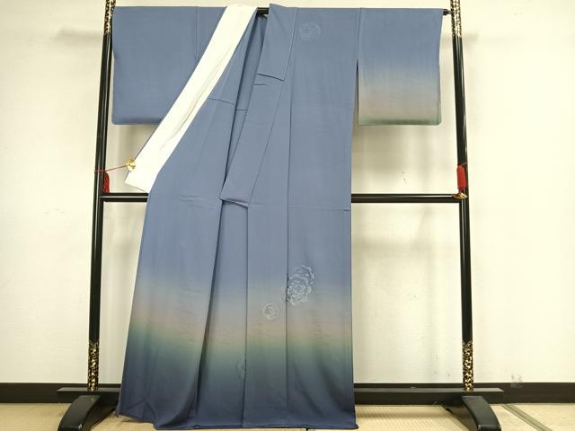 平和屋着物▽訪問着 単衣 中国三大刺繍 汕頭刺繍 スワトウ刺繍 雪輪花文 暈し染め 正絹 逸品 未使用 AAAZ1483fy