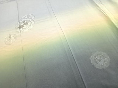 平和屋着物▽訪問着 単衣 中国三大刺繍 汕頭刺繍 スワトウ刺繍 雪輪花文 暈し染め 正絹 逸品 未使用 AAAZ1483fy