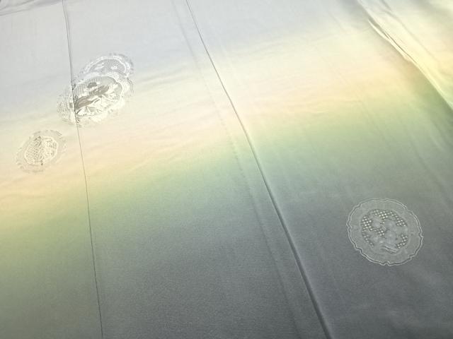 平和屋着物▽訪問着 単衣 中国三大刺繍 汕頭刺繍 スワトウ刺繍 雪輪花文 暈し染め 正絹 逸品 未使用 AAAZ1483fy