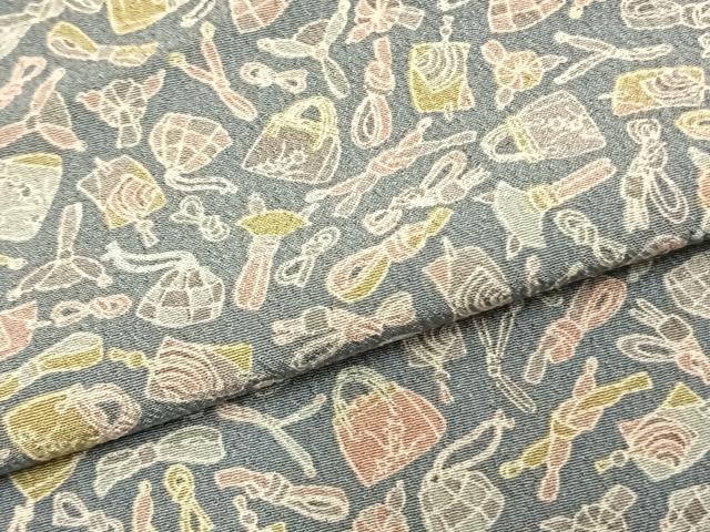 平和屋着物▽上質な小紋　単衣　抽象文様　正絹　逸品　AAAZ1485fy
