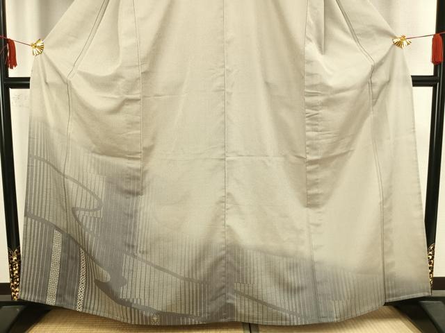 平和屋着物▽本塩沢 訪問着 単衣 流水文 正絹 逸品 AAAZ1487fy