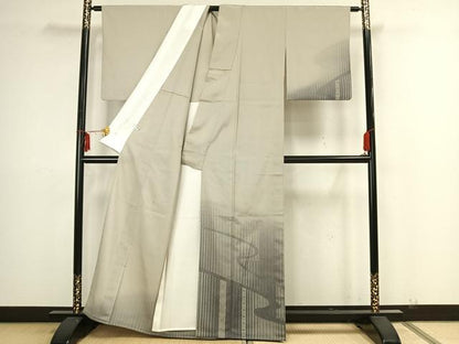 平和屋着物▽本塩沢 訪問着 単衣 流水文 正絹 逸品 AAAZ1487fy