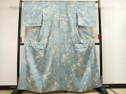 平和屋着物▽上質な小紋 単衣 雲取り草花文 正絹 逸品 AAAZ1488fy