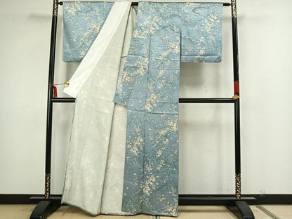 平和屋着物▽上質な小紋 単衣 雲取り草花文 正絹 逸品 AAAZ1488fy
