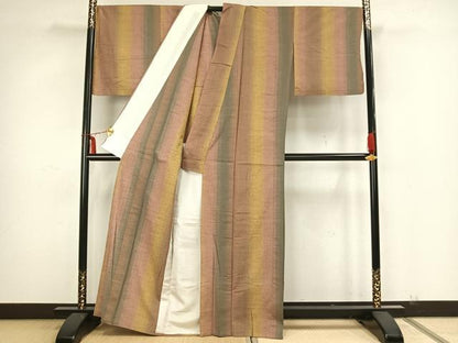 平和屋着物▽上質な紬 単衣 間道 正絹 逸品 AAAZ1491fy