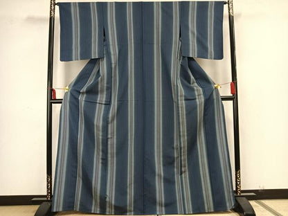 平和屋着物▽上質な紬 単衣 縞 正絹 逸品 AAAZ1493fy