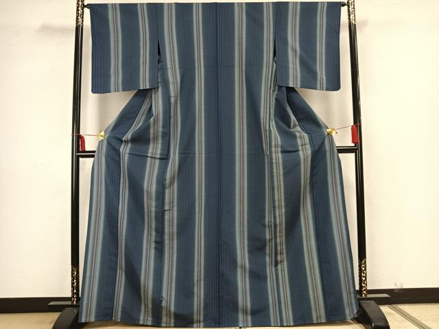 平和屋着物▽上質な紬 単衣 縞 正絹 逸品 AAAZ1493fy