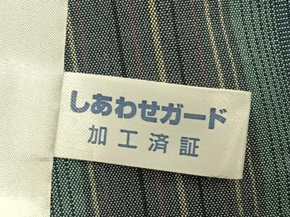平和屋着物▽上質な紬 単衣 縞 正絹 逸品 AAAZ1493fy