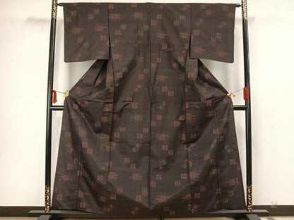 平和屋着物▽上質な紬 単衣 絣柄 正絹 逸品 AAAZ1499fy
