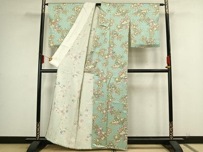 平和屋着物▽上質な小紋 単衣 舞花文 正絹 逸品 未使用 AAAZ1501fy