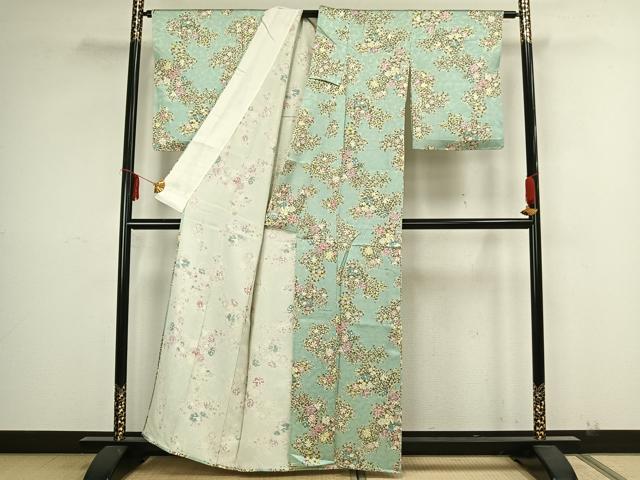 平和屋着物▽上質な小紋 単衣 舞花文 正絹 逸品 未使用 AAAZ1501fy
