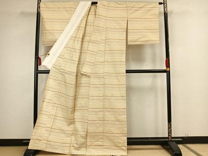 平和屋着物▽本場縞大島紬 単衣 横段文 正絹 逸品 AAAZ1502fy