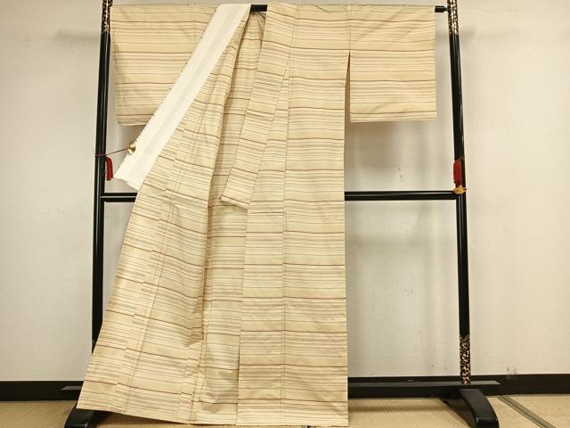 平和屋着物▽本場縞大島紬 単衣 横段文 正絹 逸品 AAAZ1502fy