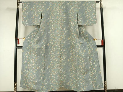 平和屋着物▽上質な小紋 単衣 草花文 正絹 逸品 AAAZ1504fy