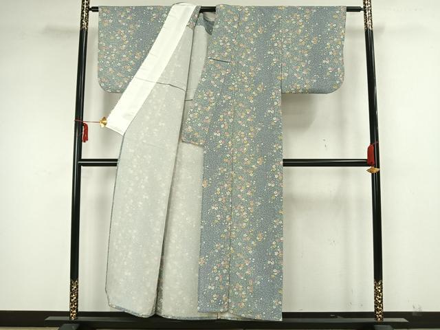 平和屋着物▽上質な小紋 単衣 草花文 正絹 逸品 AAAZ1504fy