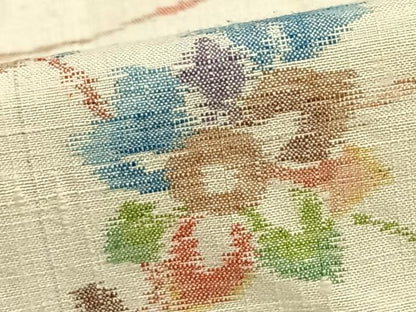 平和屋着物▽上質な紬 単衣 草花文 正絹 逸品 AAAZ1511fy