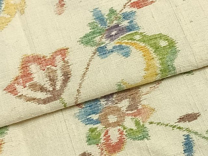平和屋着物▽上質な紬 単衣 草花文 正絹 逸品 AAAZ1511fy