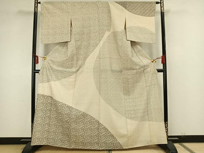 平和屋着物▽訪問着 単衣 生紬 幾何学文様 正絹 逸品 AAAZ1513fy