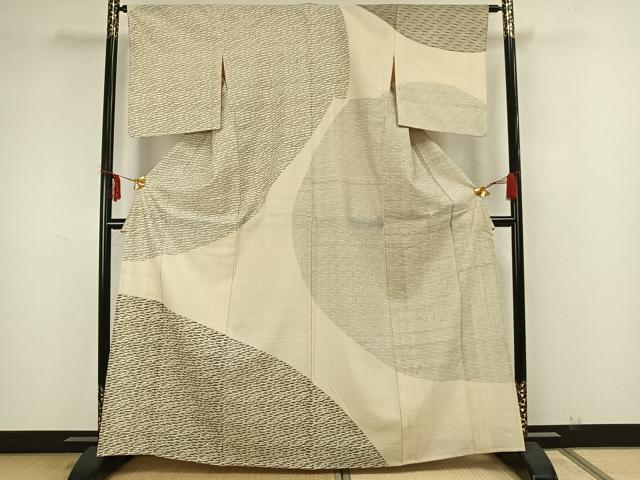 平和屋着物▽訪問着 単衣 生紬 幾何学文様 正絹 逸品 AAAZ1513fy