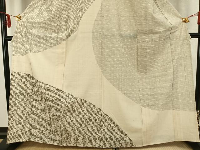平和屋着物▽訪問着 単衣 生紬 幾何学文様 正絹 逸品 AAAZ1513fy