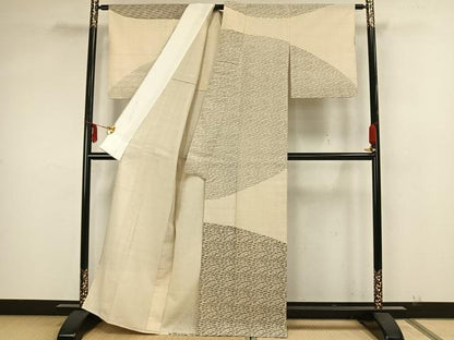 平和屋着物▽訪問着 単衣 生紬 幾何学文様 正絹 逸品 AAAZ1513fy
