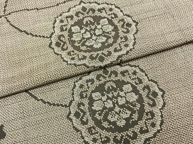平和屋着物▽上質な紬　単衣　吉祥花文　正絹　逸品　AAAZ1514fy