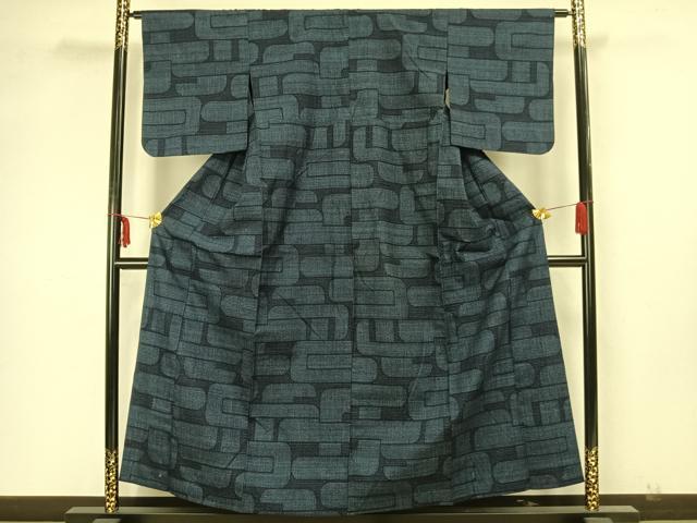 平和屋着物▽本場結城紬 重要無形文化財 単衣 80亀甲 幾何学文様 正絹 逸品 AAAZ1515fy