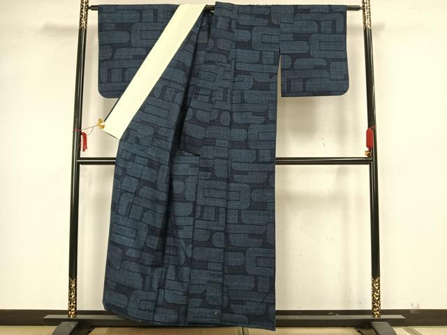 平和屋着物▽本場結城紬 重要無形文化財 単衣 80亀甲 幾何学文様 正絹 逸品 AAAZ1515fy