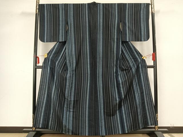 平和屋着物▽上質な紬　単衣　縞　正絹　逸品　AAAZ1516fy