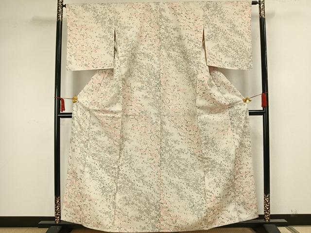 平和屋着物▽上質な紬 単衣 草花文 正絹 逸品 AAAZ1517fy