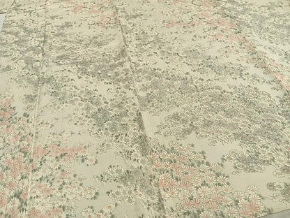 平和屋着物▽上質な紬 単衣 草花文 正絹 逸品 AAAZ1517fy