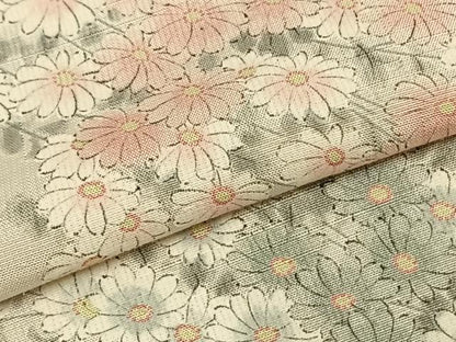 平和屋着物▽上質な紬 単衣 草花文 正絹 逸品 AAAZ1517fy