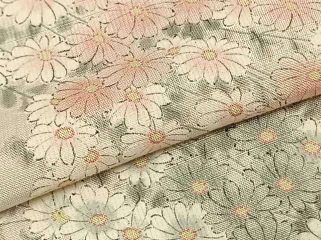 平和屋着物▽上質な紬 単衣 草花文 正絹 逸品 AAAZ1517fy