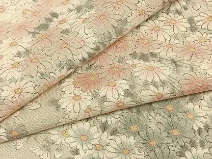 平和屋着物▽上質な紬 単衣 草花文 正絹 逸品 AAAZ1517fy