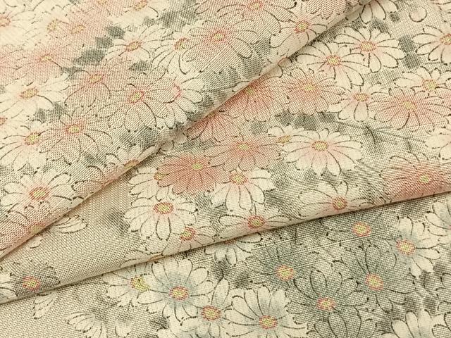 平和屋着物▽上質な紬 単衣 草花文 正絹 逸品 AAAZ1517fy