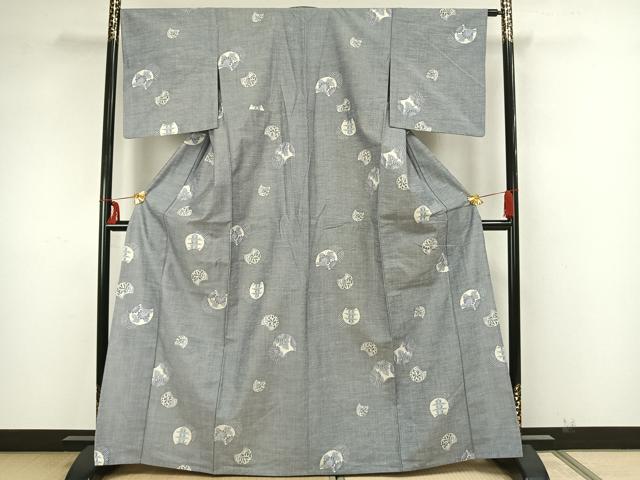 平和屋着物▽上質な紬　単衣　地紙花文　正絹　逸品　AAAZ1518fy