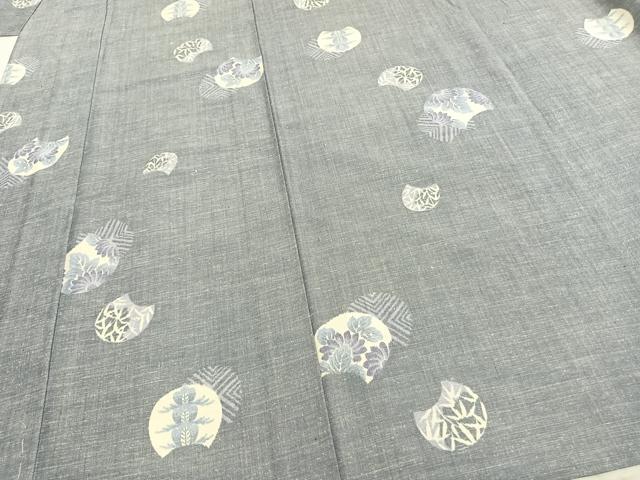 平和屋着物▽上質な紬　単衣　地紙花文　正絹　逸品　AAAZ1518fy