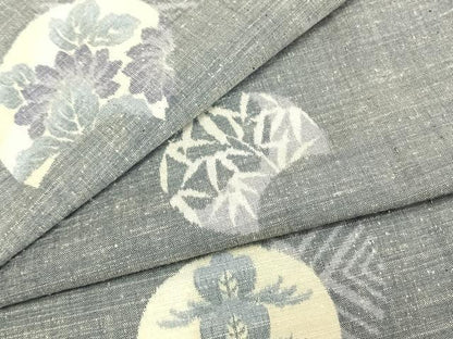 平和屋着物▽上質な紬　単衣　地紙花文　正絹　逸品　AAAZ1518fy