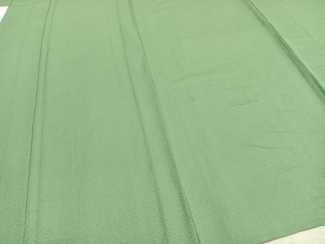 平和屋着物▽上質な色無地　単衣　若緑色　丹後ちりめん　反端付き　正絹　逸品　AAAZ1520fy