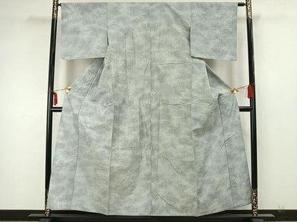 平和屋着物▽上質な紬 単衣 草花文 正絹 逸品 AAAZ1525fy