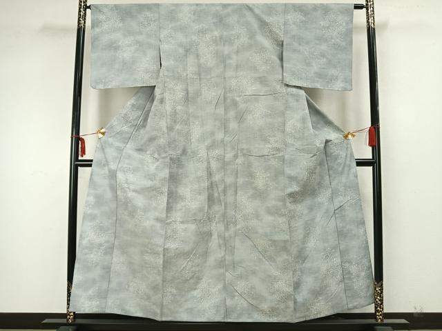 平和屋着物▽上質な紬 単衣 草花文 正絹 逸品 AAAZ1525fy