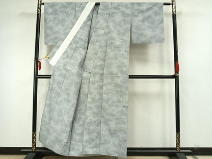 平和屋着物▽上質な紬 単衣 草花文 正絹 逸品 AAAZ1525fy