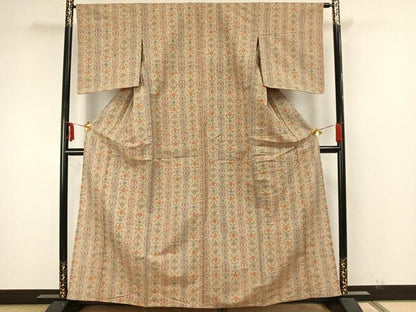 平和屋着物▽上質な紬 単衣 幾何学花文 正絹 逸品 未使用 AAAZ1526fy